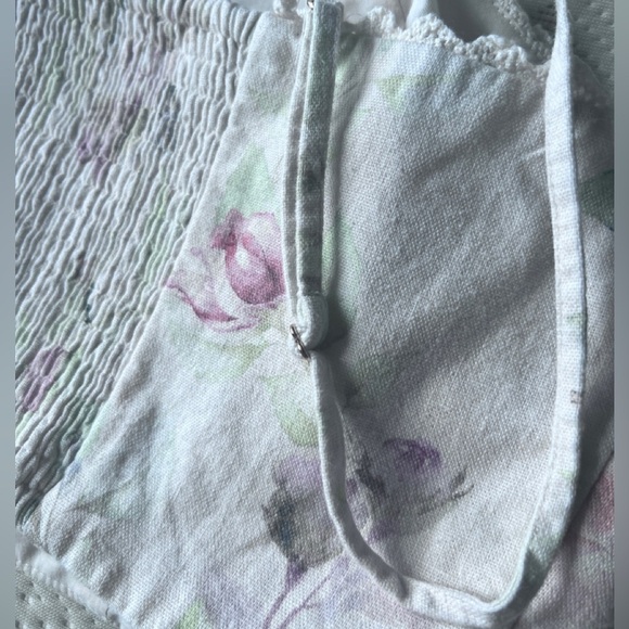 Caroline Constas Womens Cream Linen Coquette Floral Cottagecore Crop Top Large - Picture 6 of 9